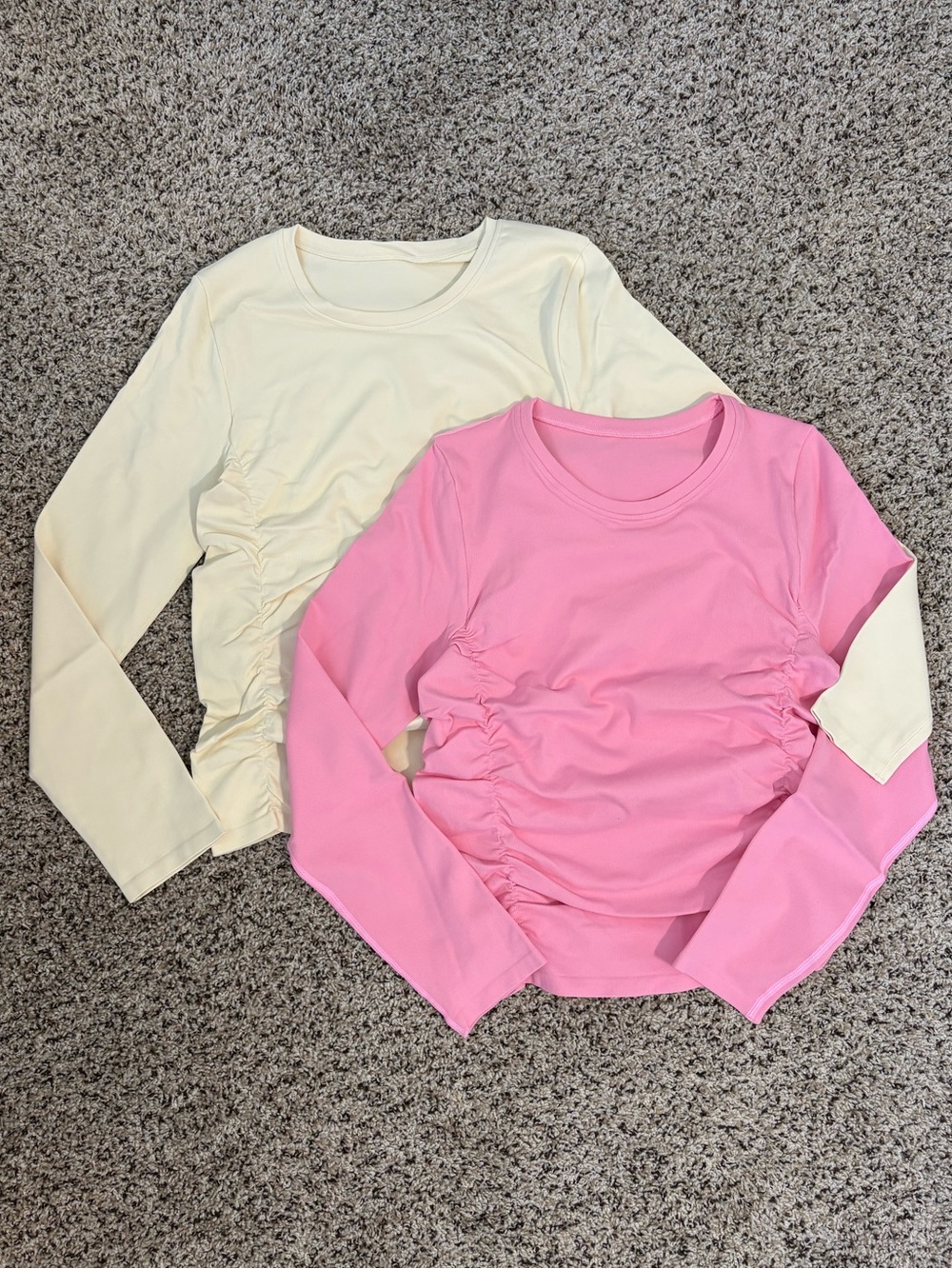 2 Pack Long Sleeve Ruched Tee in Pink and Cream